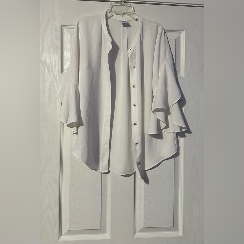 Cabi Ruffle Sleeve Button-Front blouse is a size small.
